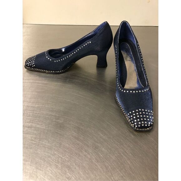 Valenti Franco Womens Blue Nylon Heels with Rhinestones Size 6M - Picture 3 of 15